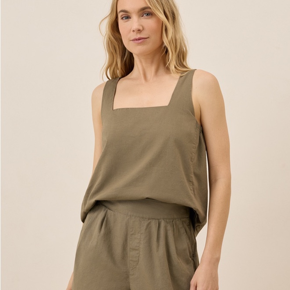 Olive Linen Blend Square Neck Tank